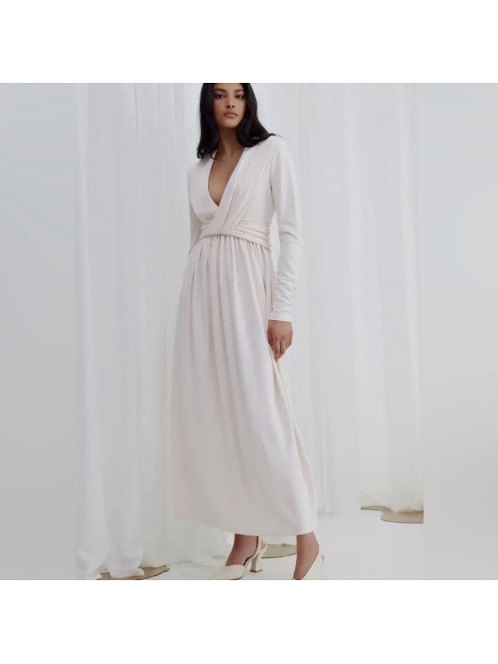 Acler Birnam Front-Twist Pleated Long-Sleeve Midi Dress ballet pink